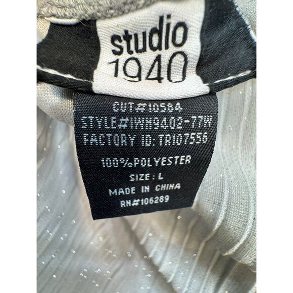 Studio 1940 Womens Halter Pleated Top Silver Sparkle Large Satin Tie Going Out - Picture 6 of 8